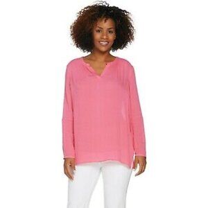 Kelly by Clinton Kelly Split Neck Woven Tunic Top Guava Pink